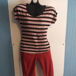 S Maurices Pink and Black Stripe T